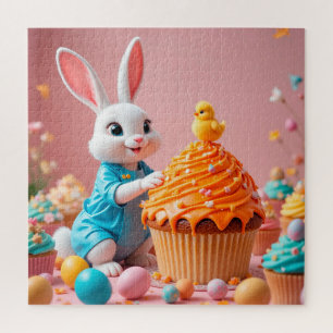 Easter Bunny and Chick with Colourful Cupcakes Jigsaw Puzzle