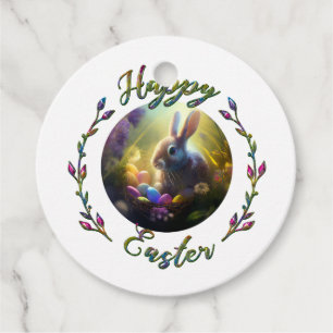 Easter Bunny and Chick With Egg Baskets Favour Tags