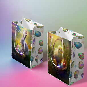 Easter Bunny and Chick With Egg Baskets Medium Gift Bag