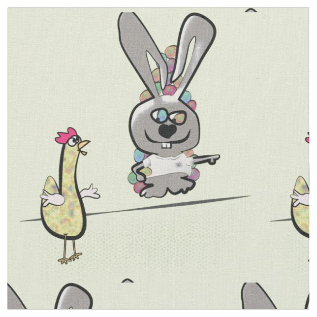 Easter Bunny and Chicken Cartoon Fabric (Close Up)