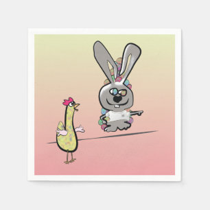 Easter Bunny and Chicken Cartoon Napkin
