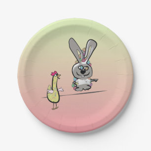 Easter Bunny and Chicken Cartoon Paper Plate