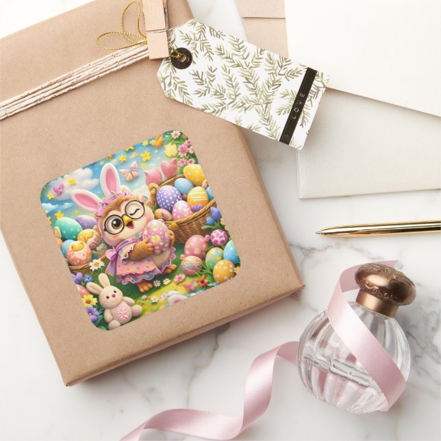 Easter bunny and colorful eggs whimsical sticker  (Gifting)