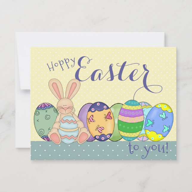 Easter Bunny And Coloured Eggs Card For Kids (Front)