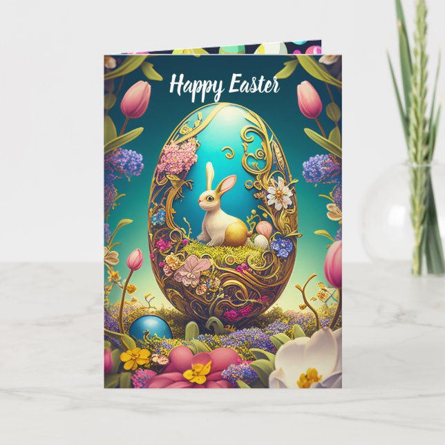 Easter bunny and coloured eggs holiday card (Front)
