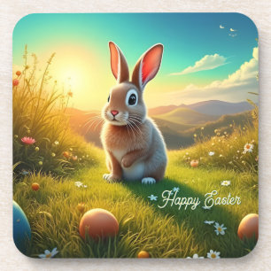 Easter Bunny and Colourful Eggs in Spring Magic Coaster