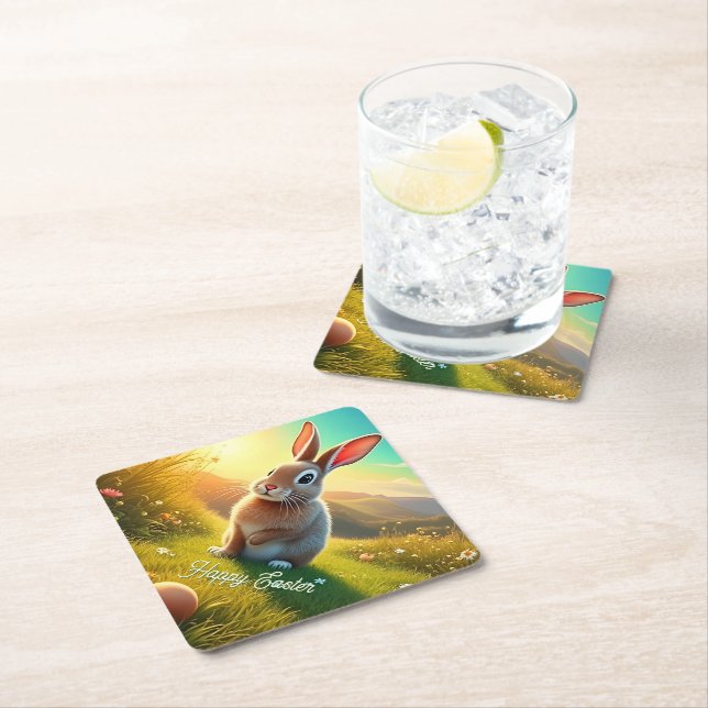 Easter Bunny and Colourful Eggs in Spring Magic Paper Coaster (Insitu)
