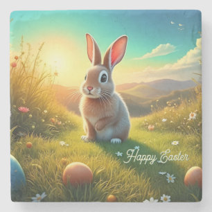 Easter Bunny and Colourful Eggs in Spring Magic Stone Coaster