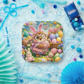 Easter bunny and colourful eggs party design paper plate