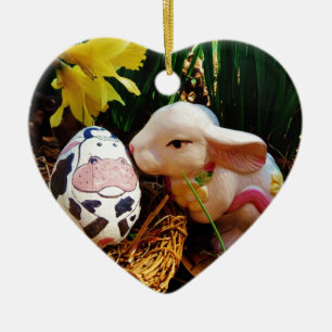 Easter Bunny and cow egg Ceramic Ornament