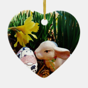 Easter Bunny and cow egg Ceramic Tree Decoration