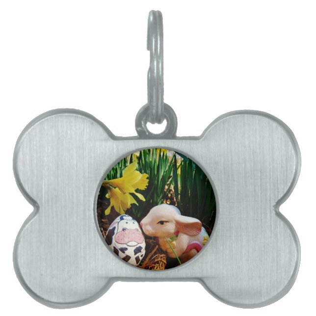 Easter Bunny and cow egg Pet ID Tag (Front)