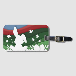 Easter bunny and eggs cartoon paper cut spring luggage tag