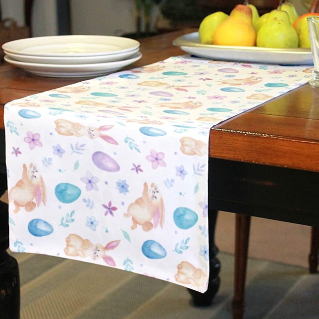 Easter Bunny and Eggs Floral Seamless Pattern Short Table Runner (Creator Uploaded)