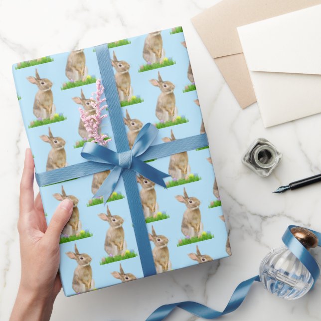 Easter Bunny and Eggs On Blue Wrapping Paper (Gifting)