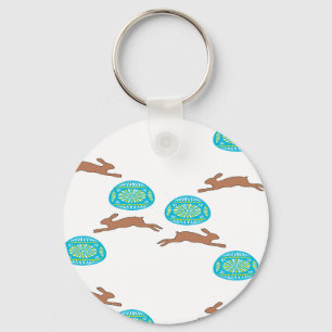 easter bunny and eggs on white key ring