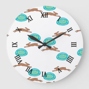 easter bunny and eggs on white large clock