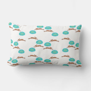 easter bunny and eggs on white lumbar cushion