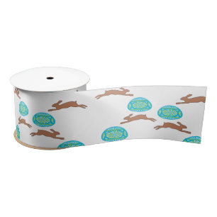easter bunny and eggs on white satin ribbon