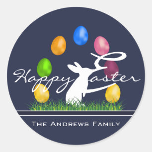 Easter Bunny and Eggs Personalised Classic Round Sticker