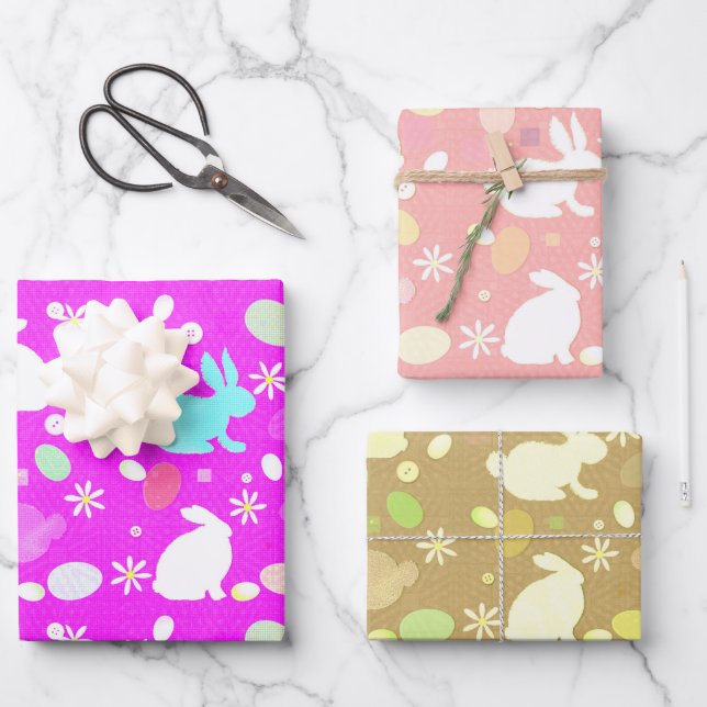 Easter Bunny and Eggs Wrapping Paper Sheet (Front)