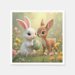 Easter Bunny and Fawn In Wildflowers Napkin