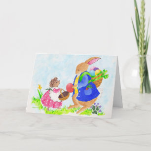 Easter bunny and Heddy hedgehog Holiday Card