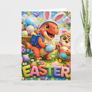 Easter bunny and owl cute spring holiday card