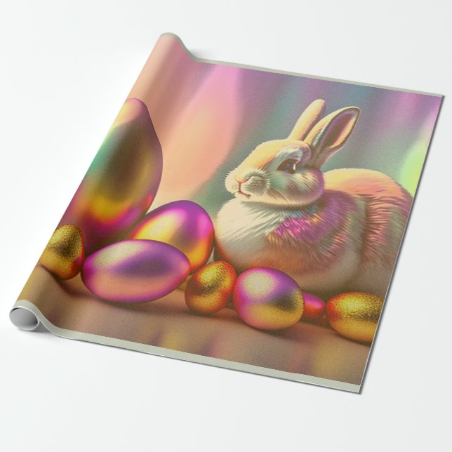 Easter Bunny And Shiny Eggs Collection Wrapping Paper (Unrolled)