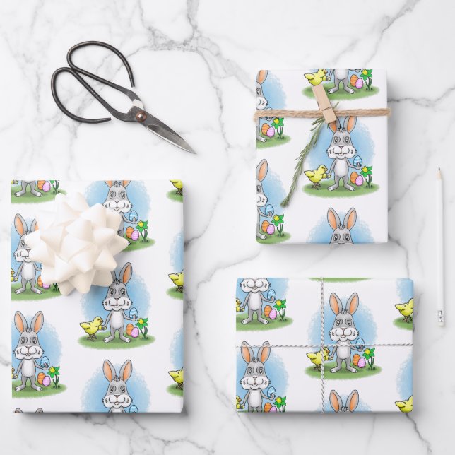 Easter Bunny and the colourful Easter eggs Wrapping Paper Sheet (Front)