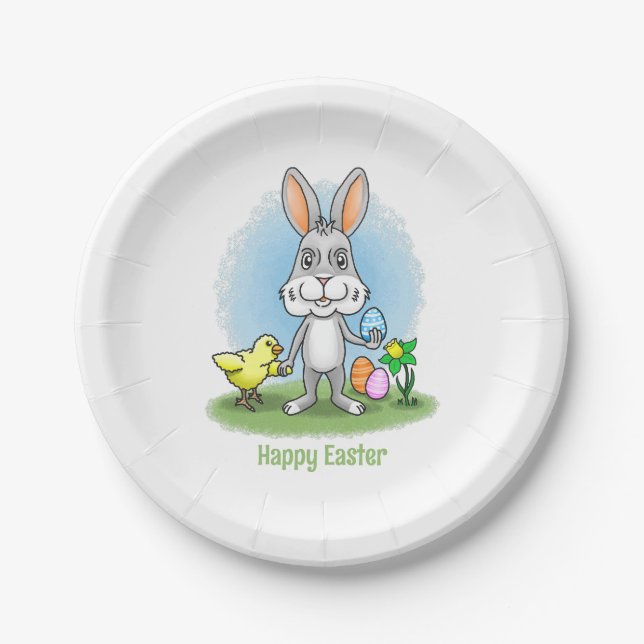 Easter bunny and the Yellow Chicken Paper Plate (Front)
