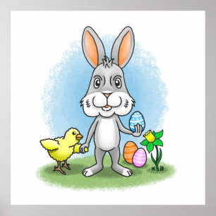 Easter bunny and the Yellow Chicken Poster