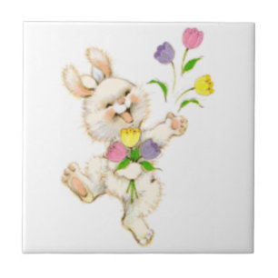 Easter Bunny And Tulips Ceramic Tile