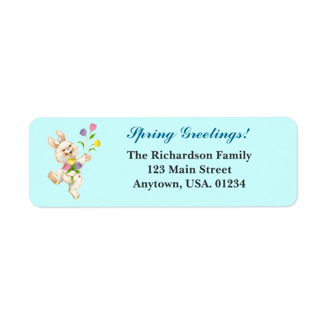 Easter Bunny and Tulips Spring Greetings Return Address Label (Front)