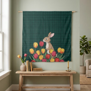Easter Bunny and Tulips Tapestry - Rustic Home