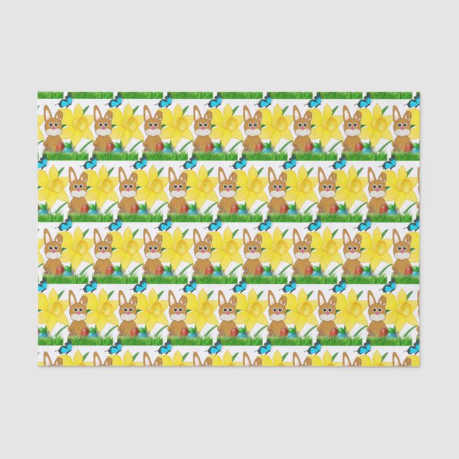 Easter Bunny and Yellow Daffodils Flower  Tissue Paper (Front)