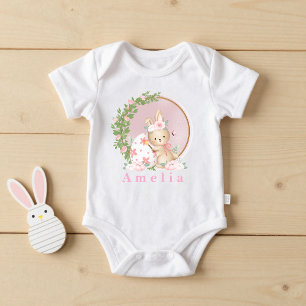 Easter Bunny at Garden Personalised baby bodysuit