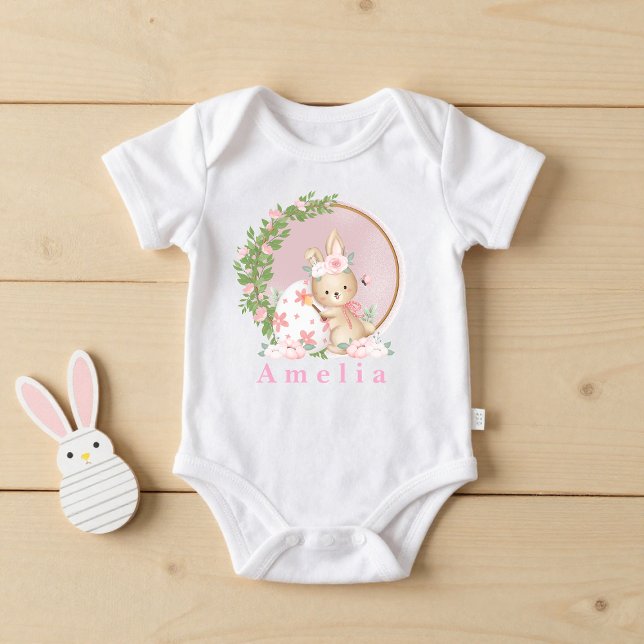 Easter Bunny at Garden Personalised baby bodysuit (Creator Uploaded)
