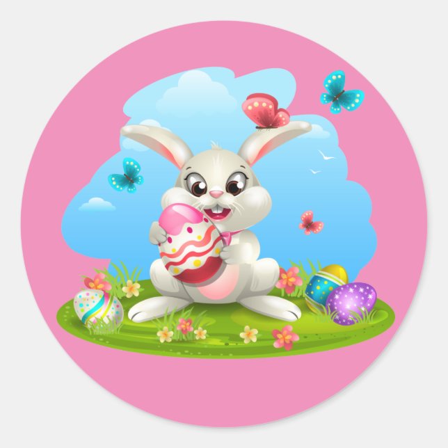Easter Bunny Background Classic Round Sticker (Front)