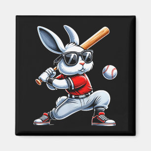 Easter Bunny Baseball Player Batter Rabbit Boys Magnet