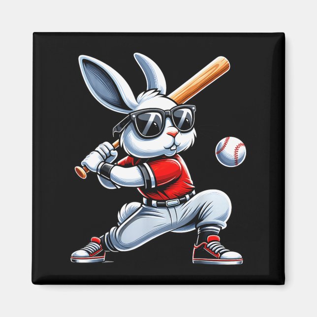 Easter Bunny Baseball Player Batter Rabbit Boys Magnet (Front)