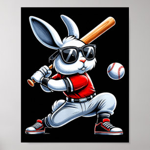 Easter Bunny Baseball Player Batter Rabbit Boys Poster