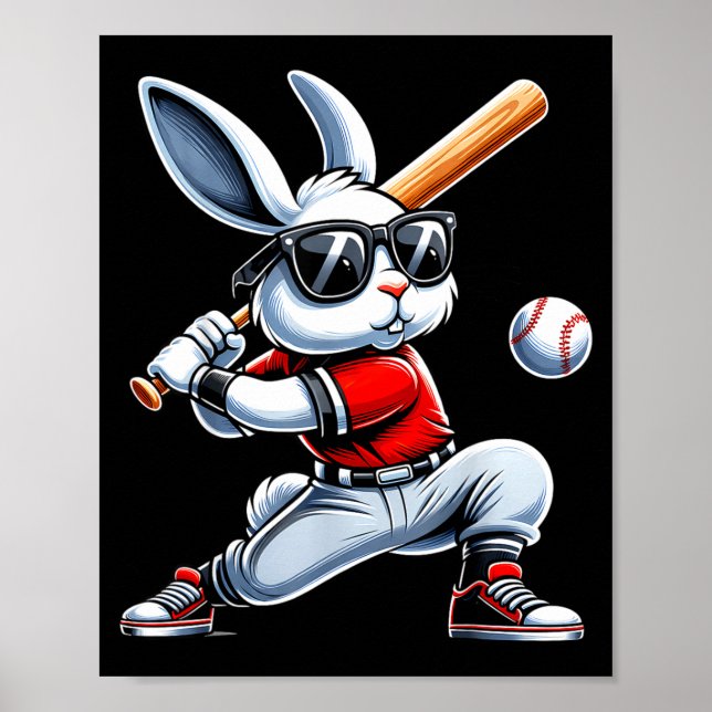 Easter Bunny Baseball Player Batter Rabbit Boys Poster (Front)