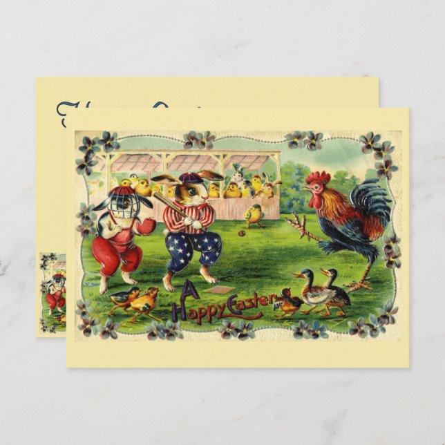 Easter Bunny Baseball Vintage Postcard (Front/Back)