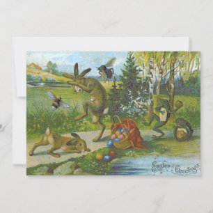 Easter Bunny Basket Coloured Egg Frog Invitation