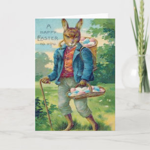 Easter Bunny Basket Coloured Egg Holiday Card