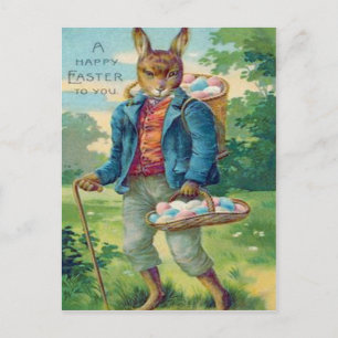 Easter Bunny Basket Coloured Egg Holiday Postcard