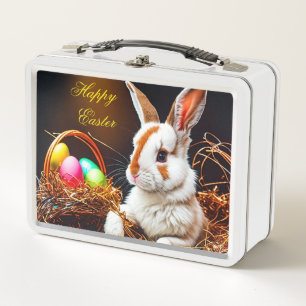 Easter Bunny Basket & Eggs Metal Lunch Box