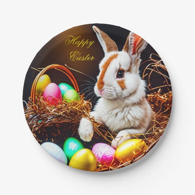 Easter Bunny Basket & Eggs  Paper Plate (Front)