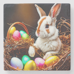 Easter Bunny Basket & Eggs Stone Coaster